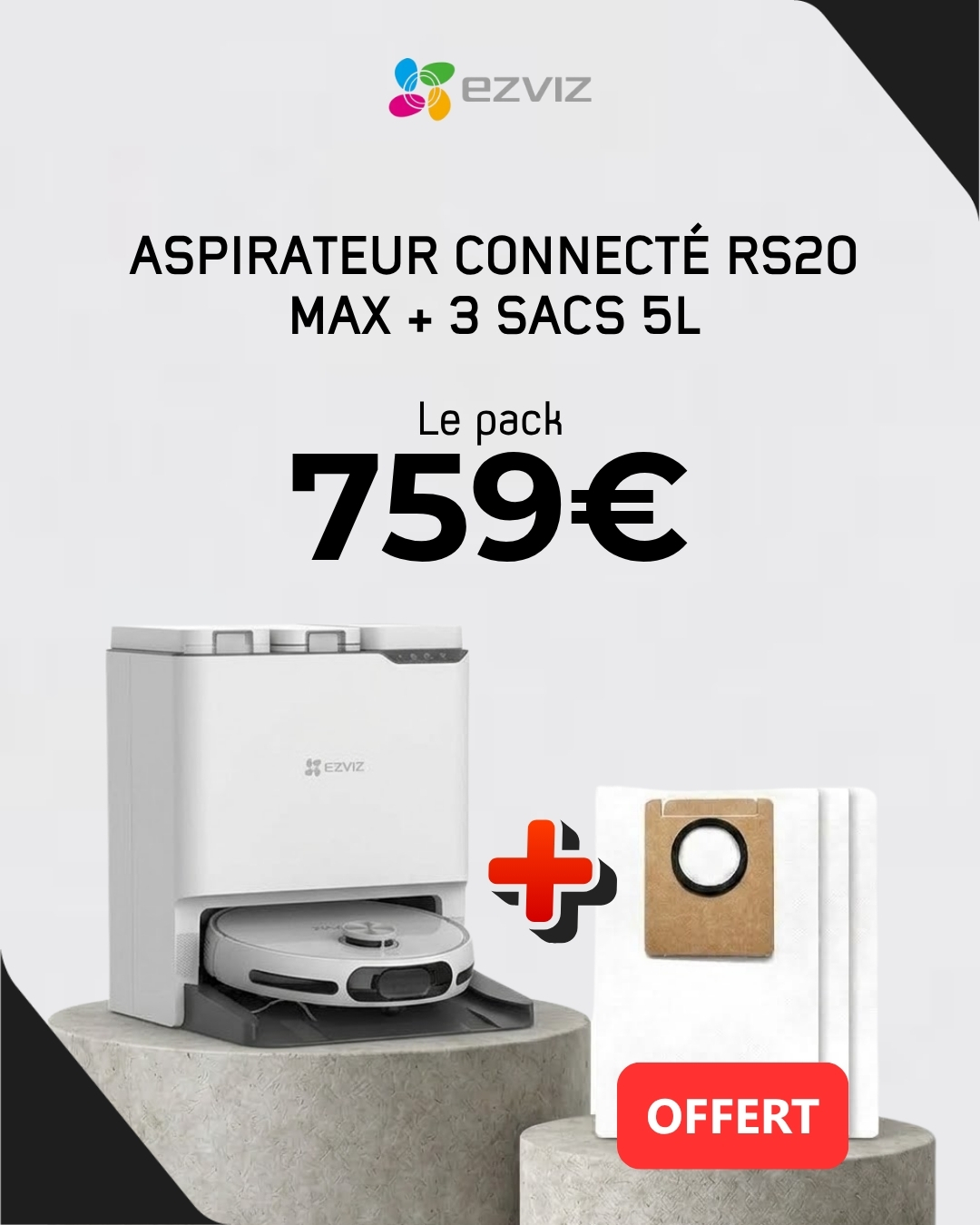 Pack Aspirateur Connecte RS20 MAX + 3SACS 5L
