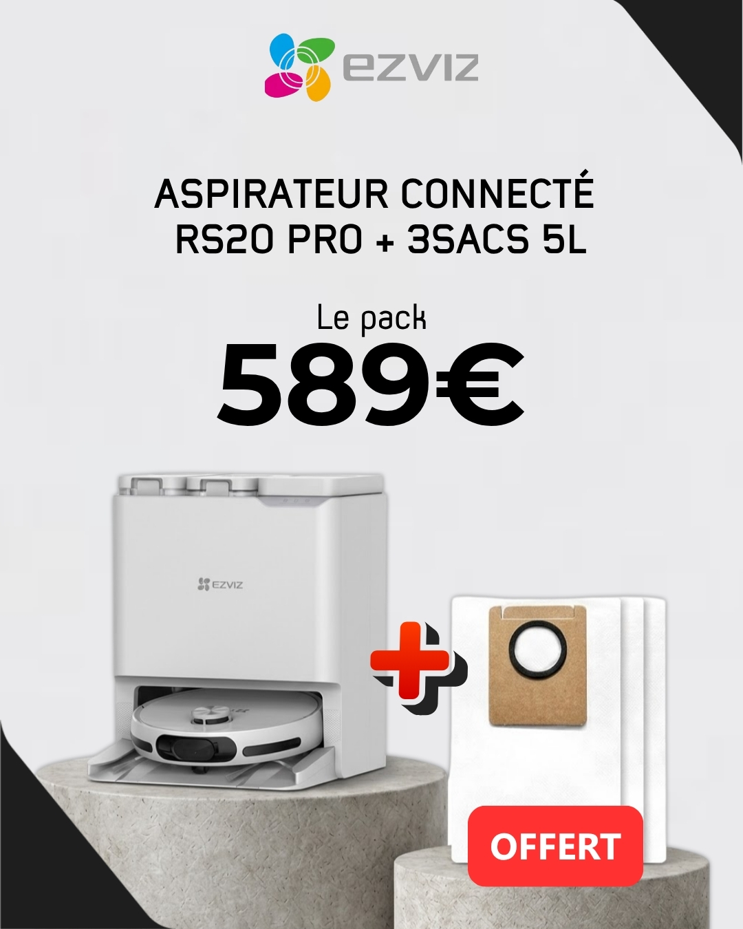 Pack Aspirateur Connecte RS20 PRO + 3SACS 5L